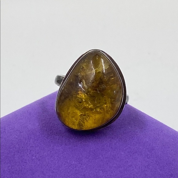 💛 Vintage Sterling Silver Baltic Amber Ring - Picture 2 of 6